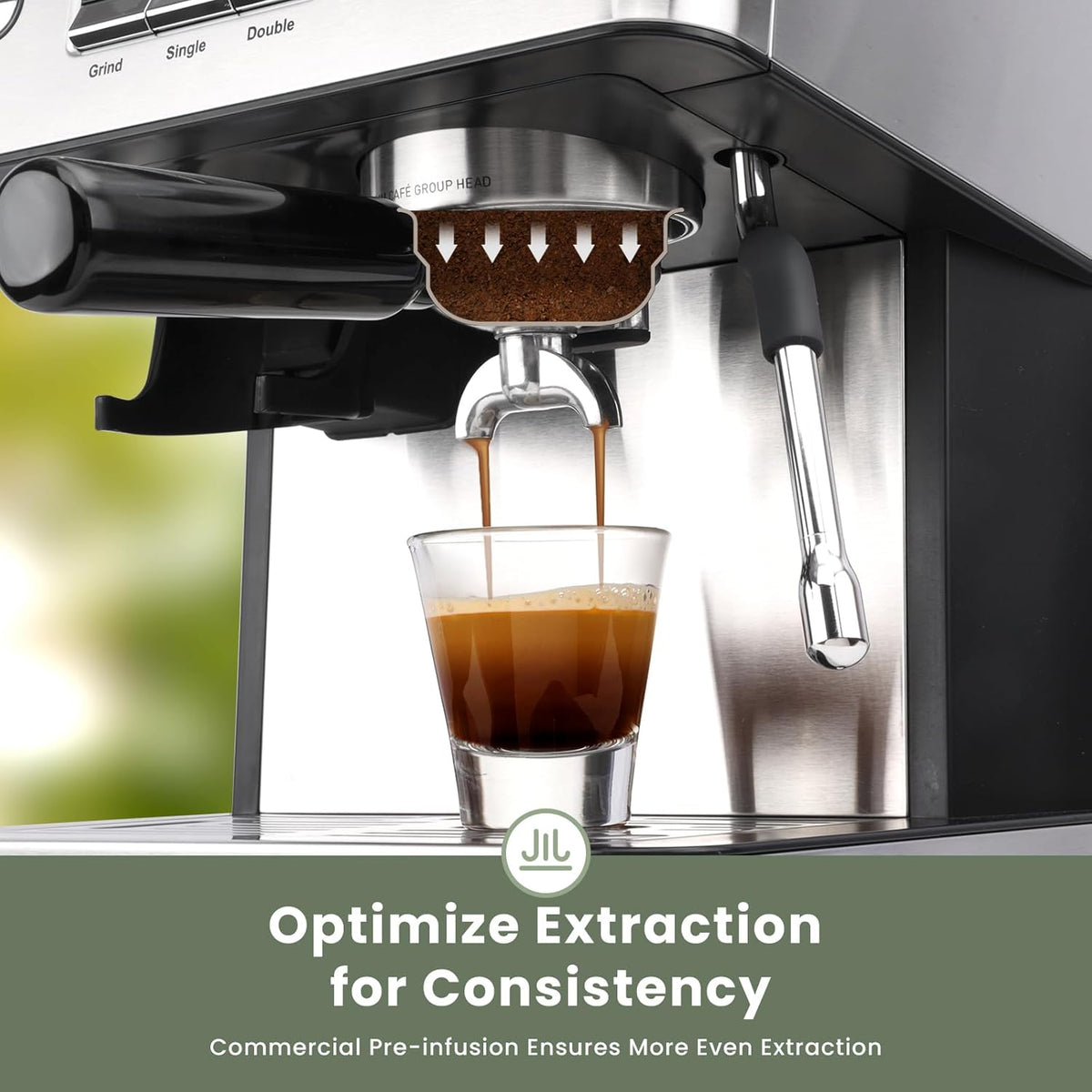 20 Bar Espresso Machine with Grinder & Steam Wand for Latte Cappuccino | Removable Water Tank, Powerful Milk Frother, Stable Pressure System for Crafting Silky Homemade Coffee Drinks