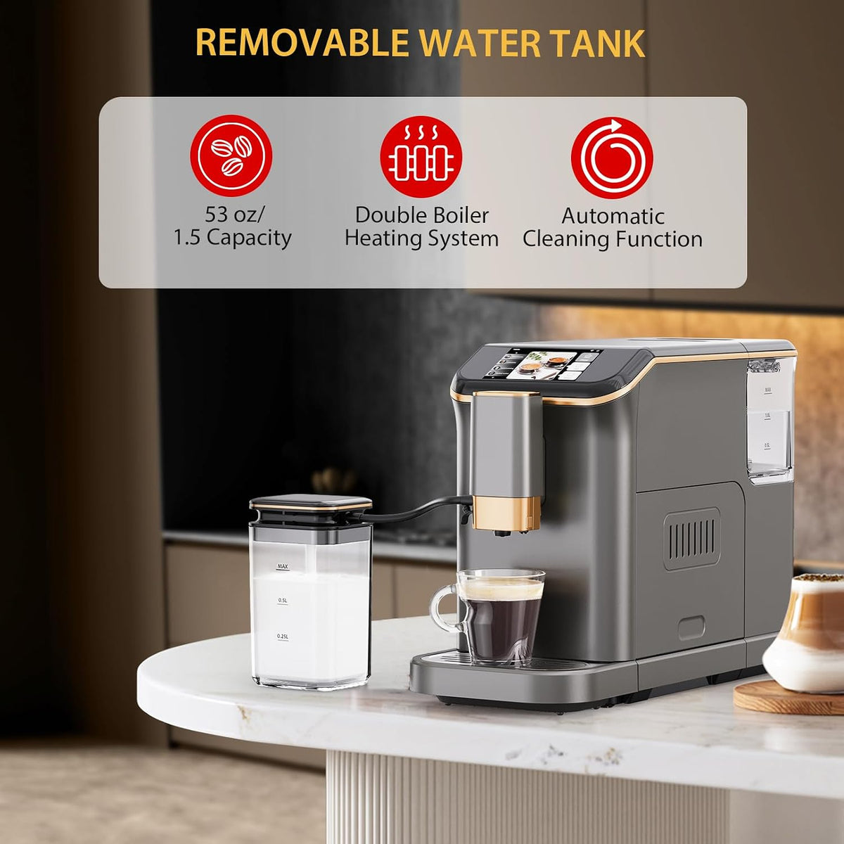 Premium Espresso Maker with Automatic Milk Frother - Super Automatic Espresso Machine 20 Bar Pressure, 1350W Power, Ideal Gift for Coffee Lovers, Manual Espresso Machine Easy Cleanup