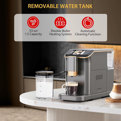 Premium Espresso Maker with Automatic Milk Frother - Super Automatic Espresso Machine 20 Bar Pressure, 1350W Power, Ideal Gift for Coffee Lovers, Manual Espresso Machine Easy Cleanup