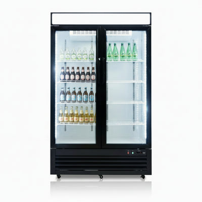 48" W Merchandiser Commercial Display Refrigerator Double Glass Door Reach-In 36 Cu.Ft Display Refrigerator Fan Cooling for Restuarant, Bar, Shop, Etc