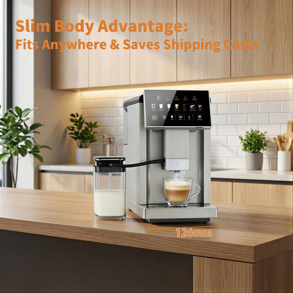 Super Automatic Espresso Machine with Built-In Grinder & Milk Frother, 20 Bar Dual Boiler Coffee Maker for 7 Drinks, Self-Cleaning System and Maintenance Alerts, Home Cappuccino & Latte Machine,Silver