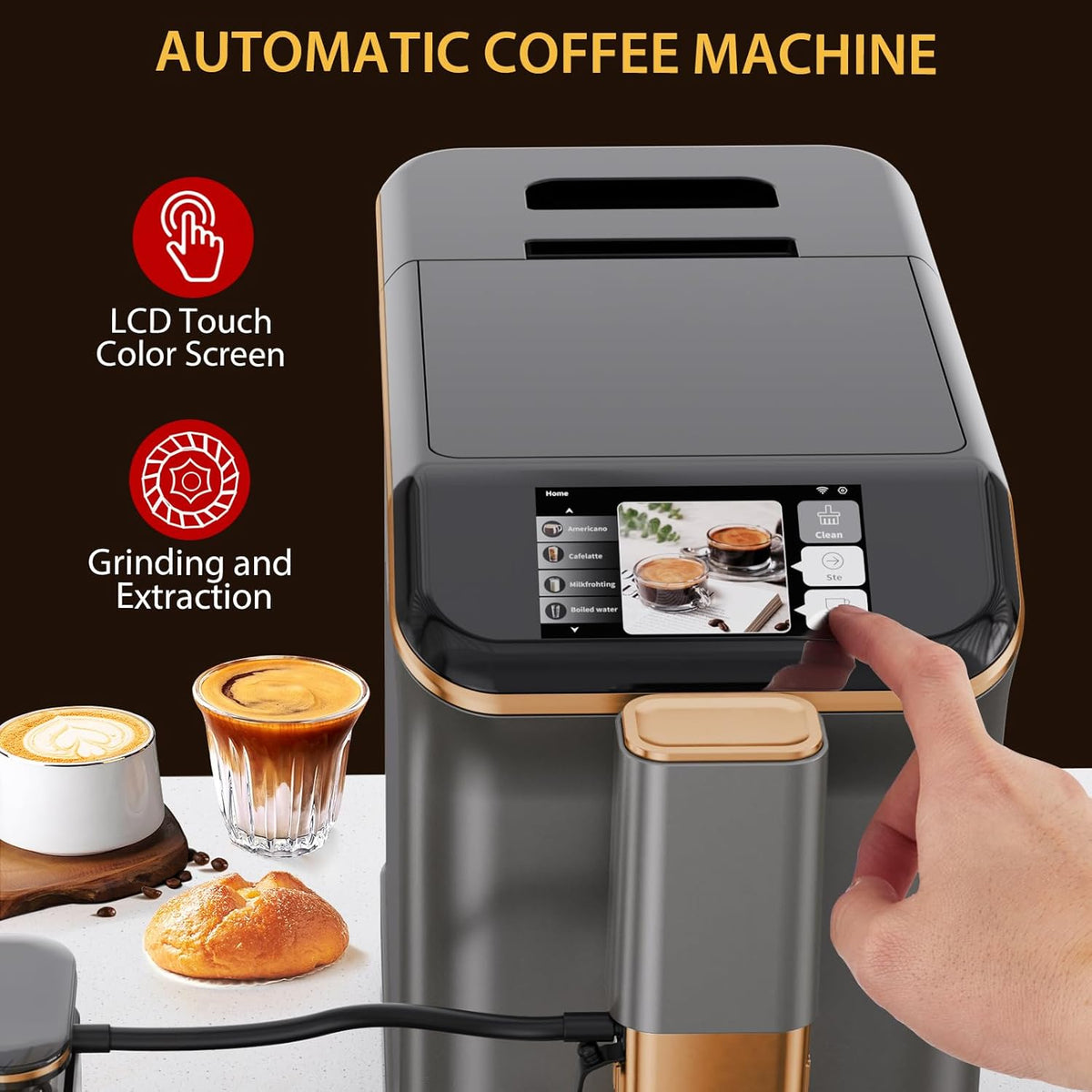 Premium Espresso Maker with Automatic Milk Frother - Super Automatic Espresso Machine 20 Bar Pressure, 1350W Power, Ideal Gift for Coffee Lovers, Manual Espresso Machine Easy Cleanup