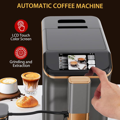 Premium Espresso Maker with Automatic Milk Frother - Super Automatic Espresso Machine 20 Bar Pressure, 1350W Power, Ideal Gift for Coffee Lovers, Manual Espresso Machine Easy Cleanup