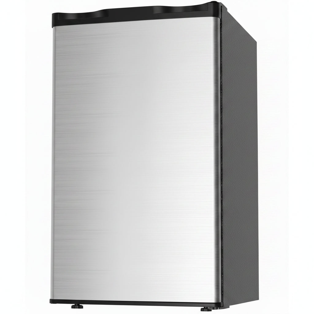 3.2 Cu.Ft Mini Refrigerator with Freezer, Single Door Small Refrigerator, Energy Saving Small Fridge with Adjustable Thermostat, Removable Glass Shelves for Bedroom, Dorm, Office, Desk Fridge, Silver