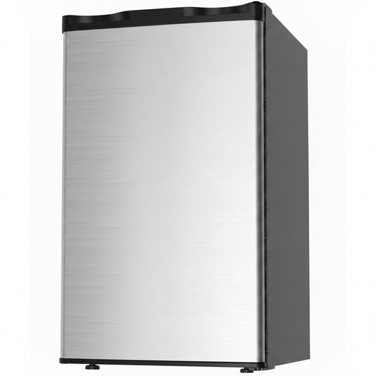 3.2 Cu.Ft Mini Refrigerator with Freezer, Single Door Small Refrigerator, Energy Saving Small Fridge with Adjustable Thermostat, Removable Glass Shelves for Bedroom, Dorm, Office, Desk Fridge, Silver