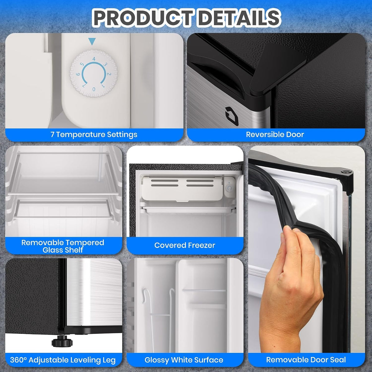 3.2 Cu.Ft Mini Refrigerator with Freezer, Single Door Small Refrigerator, Energy Saving Small Fridge with Adjustable Thermostat, Removable Glass Shelves for Bedroom, Dorm, Office, Desk Fridge, Silver