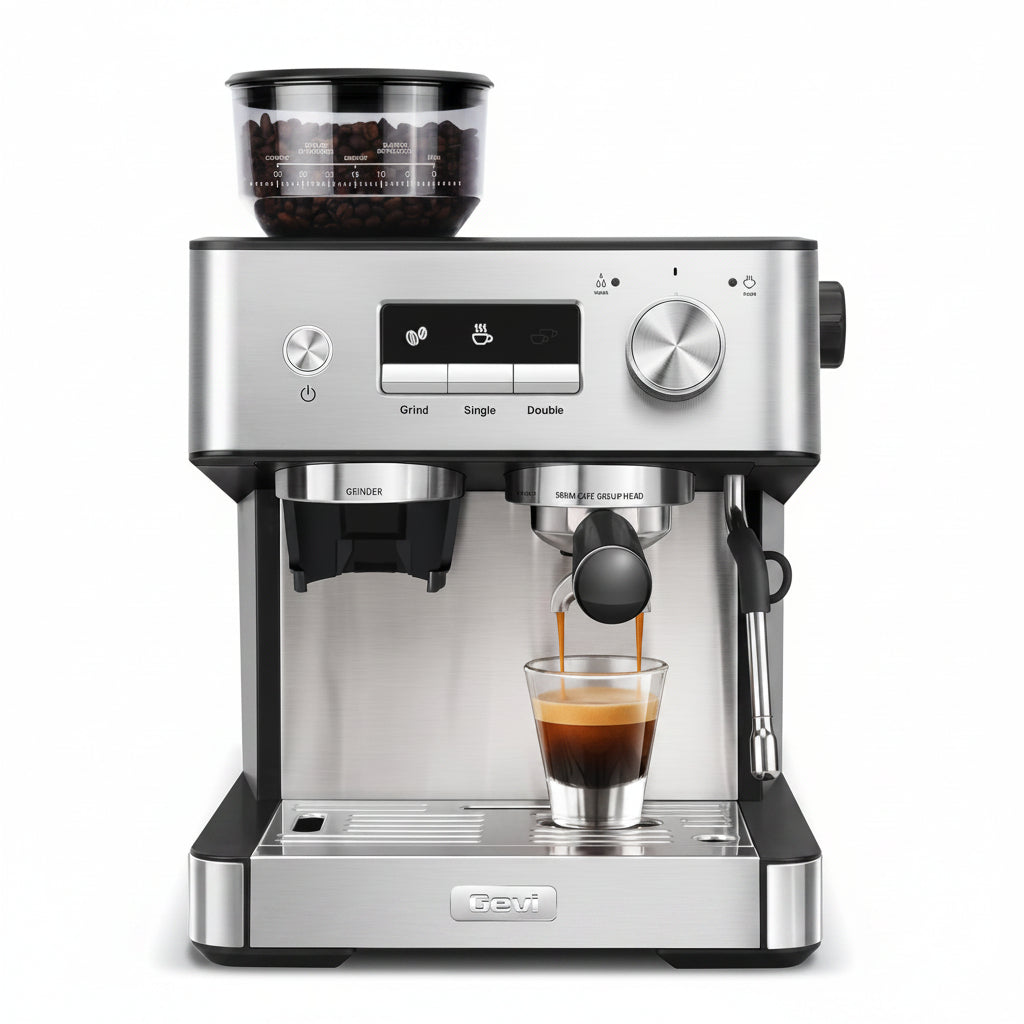 20 Bar Espresso Machine with Grinder & Steam Wand for Latte Cappuccino | Removable Water Tank, Powerful Milk Frother, Stable Pressure System for Crafting Silky Homemade Coffee Drinks