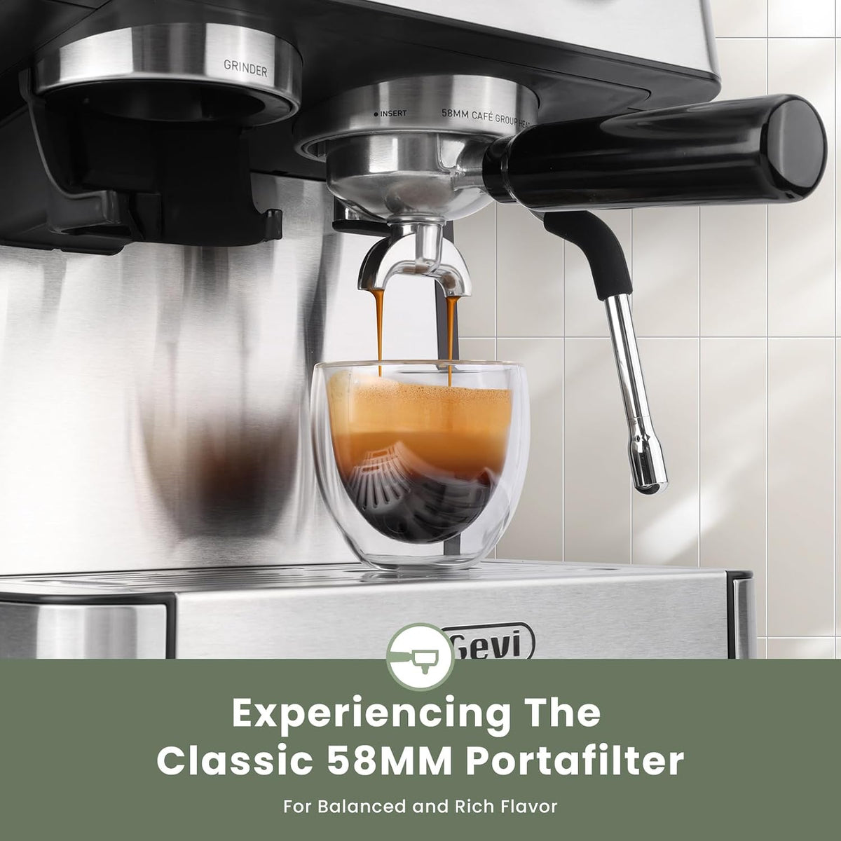 20 Bar Espresso Machine with Grinder & Steam Wand for Latte Cappuccino | Removable Water Tank, Powerful Milk Frother, Stable Pressure System for Crafting Silky Homemade Coffee Drinks