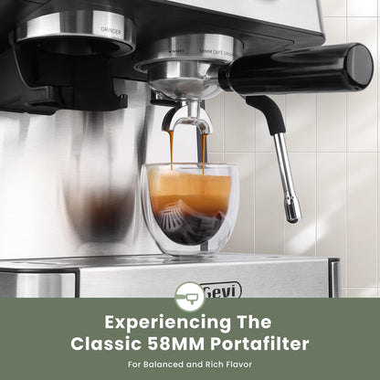 20 Bar Espresso Machine with Grinder & Steam Wand for Latte Cappuccino | Removable Water Tank, Powerful Milk Frother, Stable Pressure System for Crafting Silky Homemade Coffee Drinks