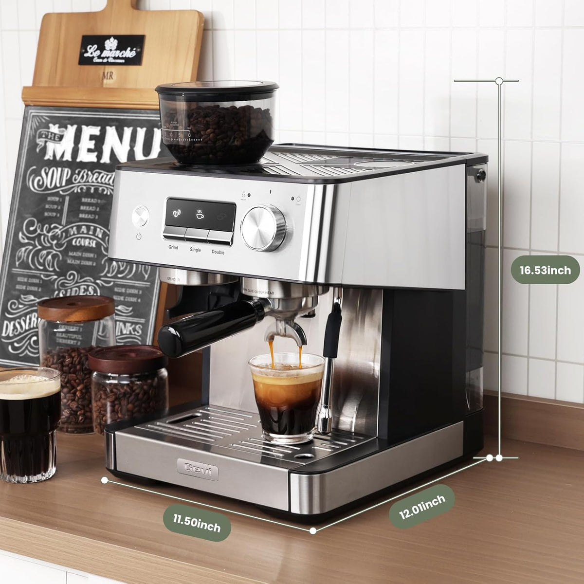 20 Bar Espresso Machine with Grinder & Steam Wand for Latte Cappuccino | Removable Water Tank, Powerful Milk Frother, Stable Pressure System for Crafting Silky Homemade Coffee Drinks