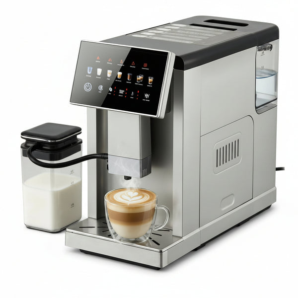 Super Automatic Espresso Machine with Built-In Grinder & Milk Frother, 20 Bar Dual Boiler Coffee Maker for 7 Drinks, Self-Cleaning System and Maintenance Alerts, Home Cappuccino & Latte Machine,Silver
