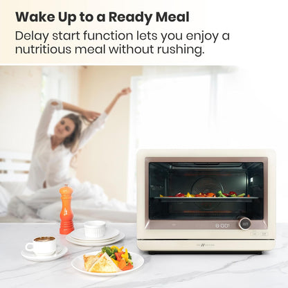 7-In-1 Steam Convection Oven Countertop with Air Fry, Bake, Sous Vide, Ferment, Built-In Recipes | Anti-Scalding, Self Clean, Food-Grade Stainless Steel Cavity & Accessories | 1500W