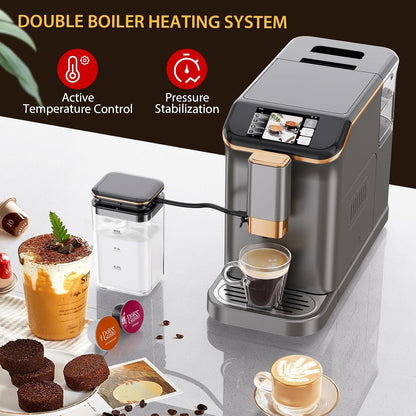 Premium Espresso Maker with Automatic Milk Frother - Super Automatic Espresso Machine 20 Bar Pressure, 1350W Power, Ideal Gift for Coffee Lovers, Manual Espresso Machine Easy Cleanup