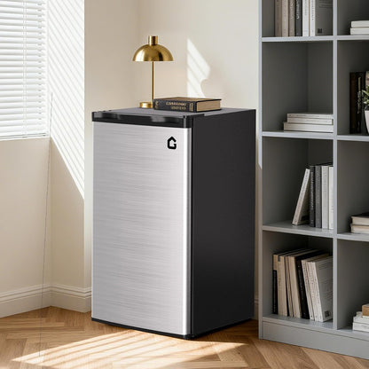 3.2 Cu.Ft Mini Refrigerator with Freezer, Single Door Small Refrigerator, Energy Saving Small Fridge with Adjustable Thermostat, Removable Glass Shelves for Bedroom, Dorm, Office, Desk Fridge, Silver