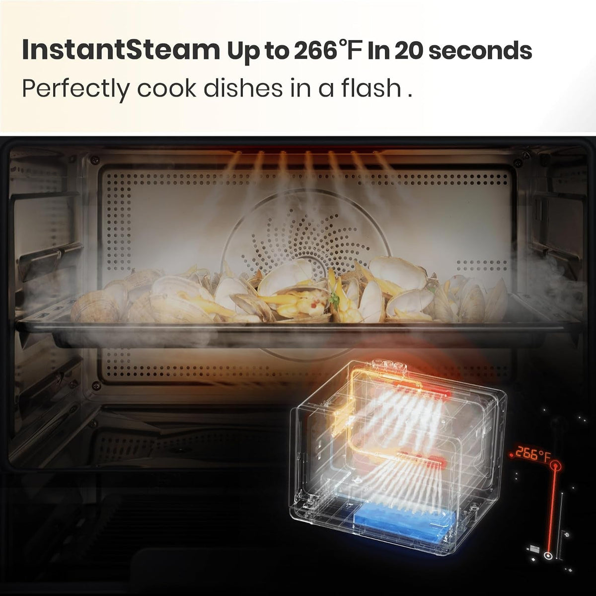 7-In-1 Steam Convection Oven Countertop with Air Fry, Bake, Sous Vide, Ferment, Built-In Recipes | Anti-Scalding, Self Clean, Food-Grade Stainless Steel Cavity & Accessories | 1500W