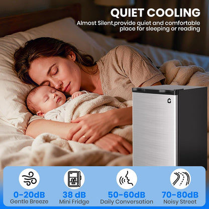 3.2 Cu.Ft Mini Refrigerator with Freezer, Single Door Small Refrigerator, Energy Saving Small Fridge with Adjustable Thermostat, Removable Glass Shelves for Bedroom, Dorm, Office, Desk Fridge, Silver