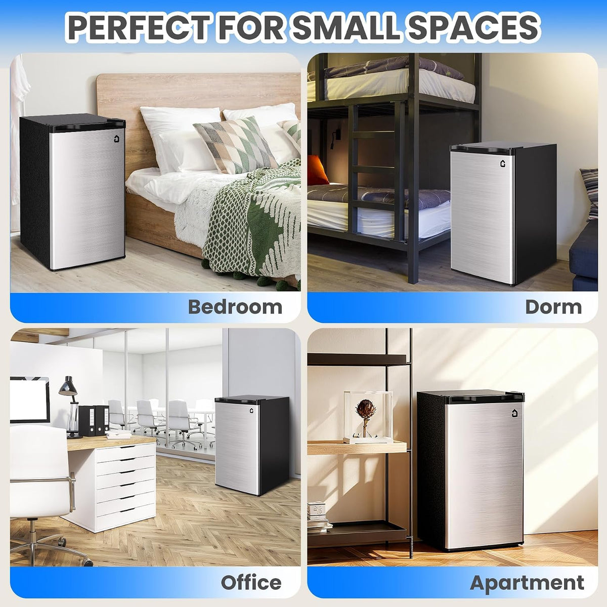 3.2 Cu.Ft Mini Refrigerator with Freezer, Single Door Small Refrigerator, Energy Saving Small Fridge with Adjustable Thermostat, Removable Glass Shelves for Bedroom, Dorm, Office, Desk Fridge, Silver
