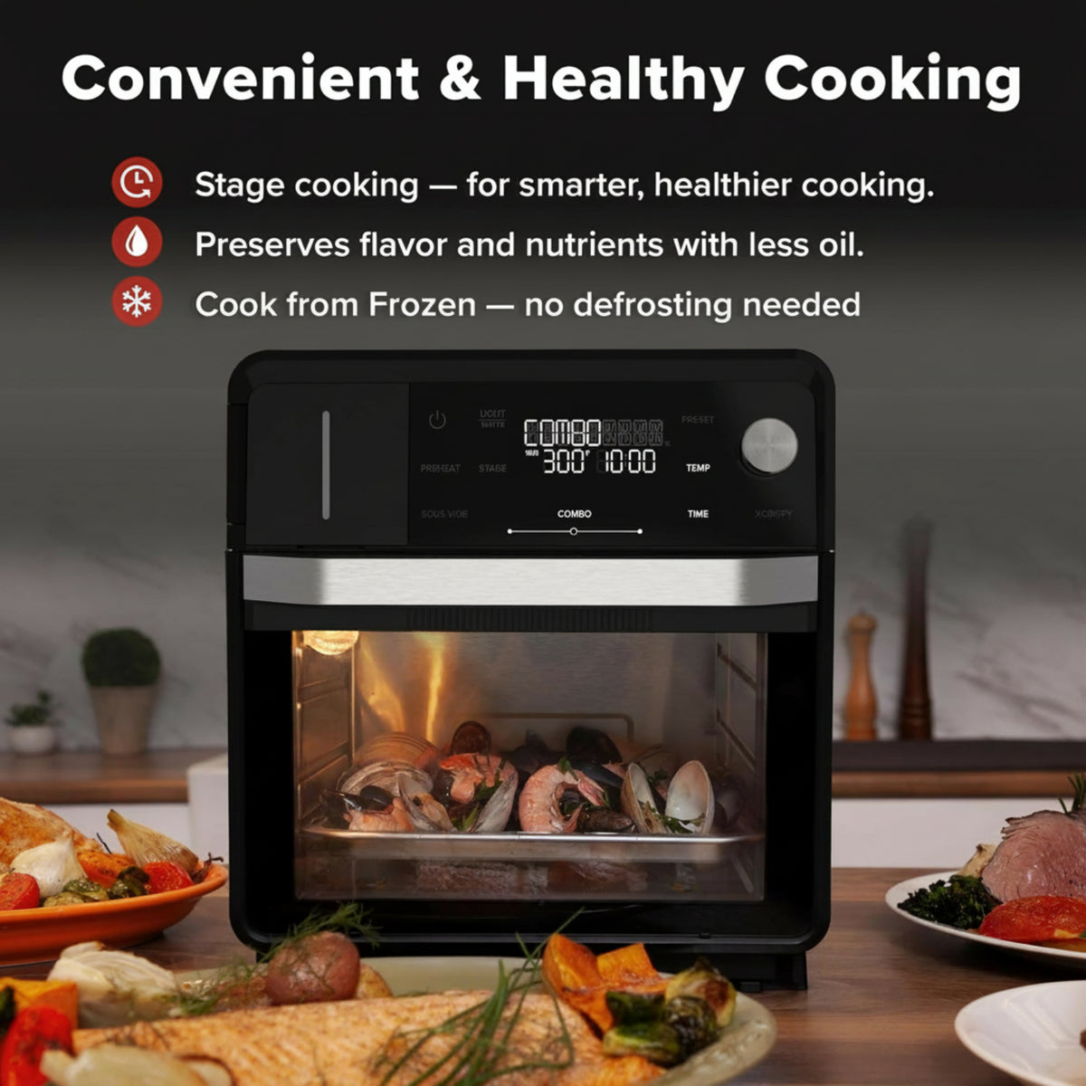 Pfas-Free Steam Oven & Air Fryer, All-In-One Convection Cooker | Precision Steam Control, Toast, Air Fry, Sous Vide & More, Juicier Meats, 120 Presets, 50–450°F, Stainless Steel