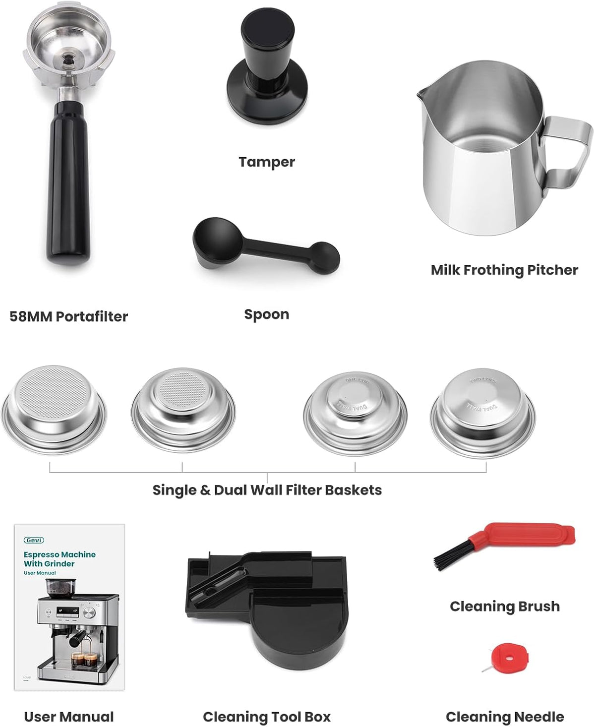 20 Bar Espresso Machine with Grinder & Steam Wand for Latte Cappuccino | Removable Water Tank, Powerful Milk Frother, Stable Pressure System for Crafting Silky Homemade Coffee Drinks