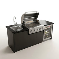 Outdoor Kitchen Island Gas Grill System 4 Burner BBQ Island with Rotisserie Kit, Integrated Sink, Wine Cooler & Granite Countertop — Studio Shot