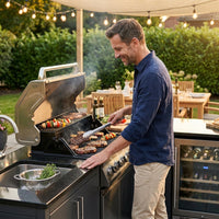 Outdoor Kitchen Island Gas Grill System 4 Burner BBQ Island with Rotisserie Kit, Integrated Sink, Wine Cooler & Granite Countertop — Lifestyle