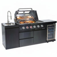 Outdoor Kitchen Island Built for Complete Entertainment, 4 Burner Gas Grill, Integrated Sink, Wine Cooler