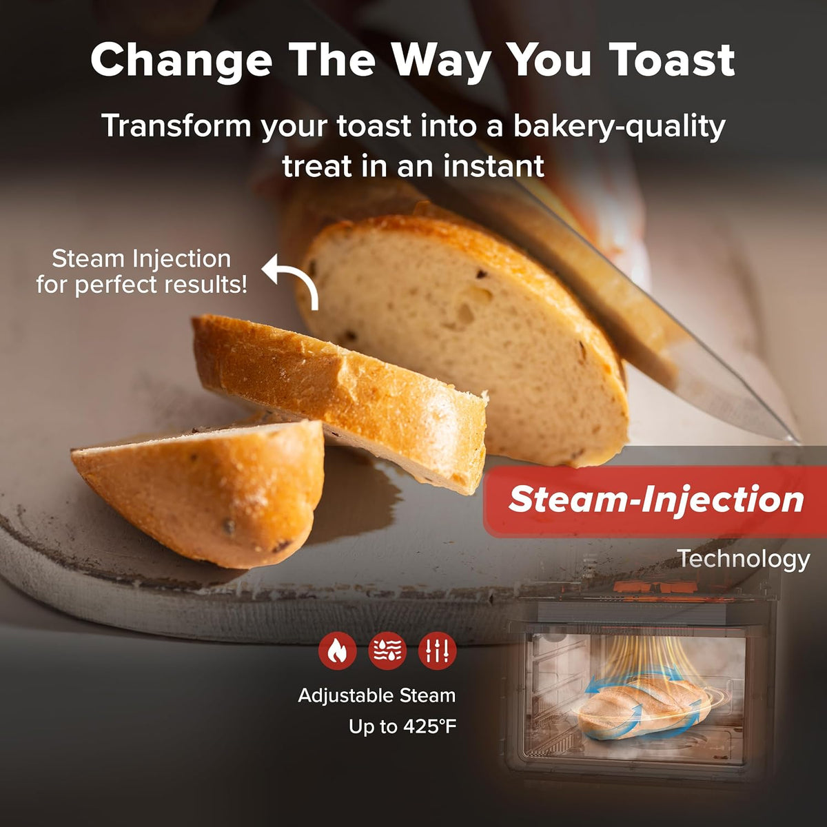Pfas-Free Steam Oven & Air Fryer, All-In-One Convection Cooker | Precision Steam Control, Toast, Air Fry, Sous Vide & More, Juicier Meats, 120 Presets, 50–450°F, Stainless Steel