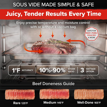 Pfas-Free Steam Oven & Air Fryer, All-In-One Convection Cooker | Precision Steam Control, Toast, Air Fry, Sous Vide & More, Juicier Meats, 120 Presets, 50–450°F, Stainless Steel