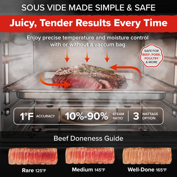 Pfas-Free Steam Oven & Air Fryer, All-In-One Convection Cooker | Precision Steam Control, Toast, Air Fry, Sous Vide & More, Juicier Meats, 120 Presets, 50–450°F, Stainless Steel