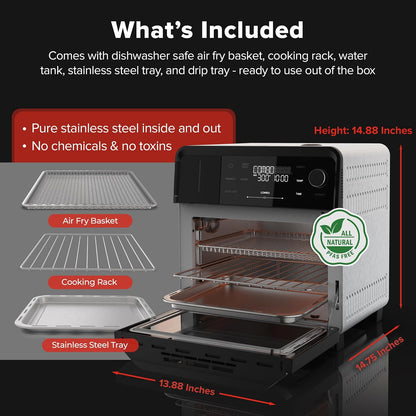 Pfas-Free Steam Oven & Air Fryer, All-In-One Convection Cooker | Precision Steam Control, Toast, Air Fry, Sous Vide & More, Juicier Meats, 120 Presets, 50–450°F, Stainless Steel