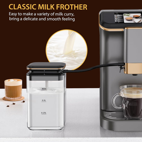 Premium Espresso Maker with Automatic Milk Frother - Super Automatic Espresso Machine 20 Bar Pressure, 1350W Power, Ideal Gift for Coffee Lovers, Manual Espresso Machine Easy Cleanup