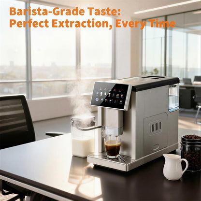 Super Automatic Espresso Machine with Built-In Grinder & Milk Frother, 20 Bar Dual Boiler Coffee Maker for 7 Drinks, Self-Cleaning System and Maintenance Alerts, Home Cappuccino & Latte Machine,Silver